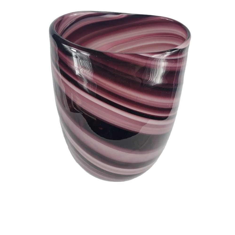 Vintage Murano Hand Blown Art Glass 9" Handmade Swirled Purple Flower Vase